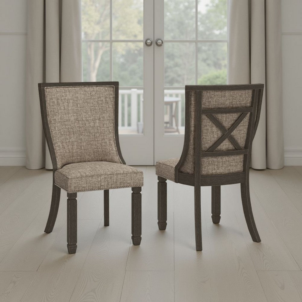 Trekk Dining Side Chair Set of 2, Black, Gray Brown Woven Polyester -BM329789