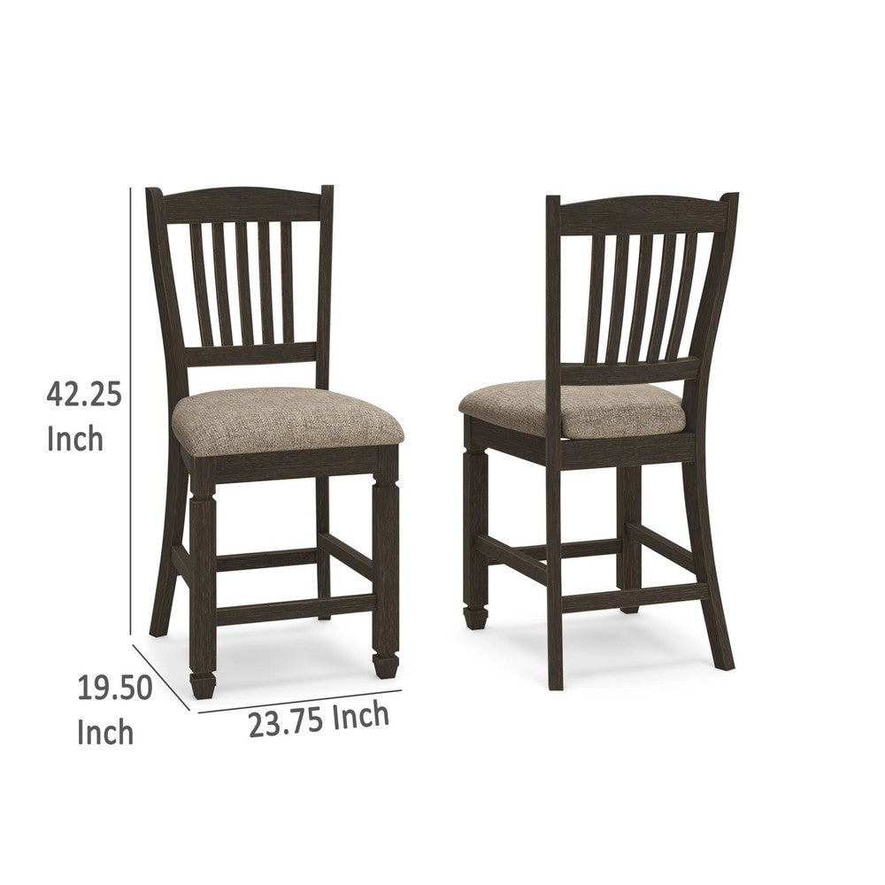 Trekk Counter Height Chair Set of 2, Slatted Back, Black Polyester -BM329790