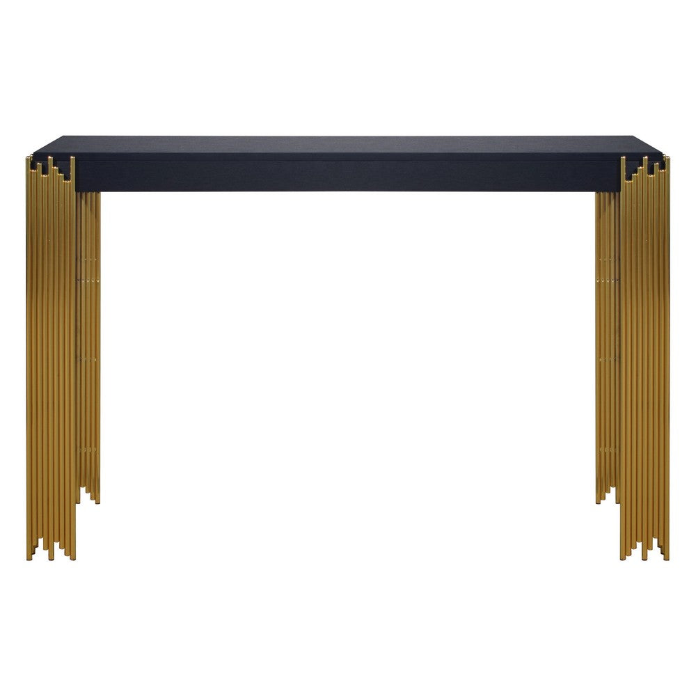 Theo Console Table, Gold Metal Legs, Retro Black Wood Frame 48 Inch -BM329922