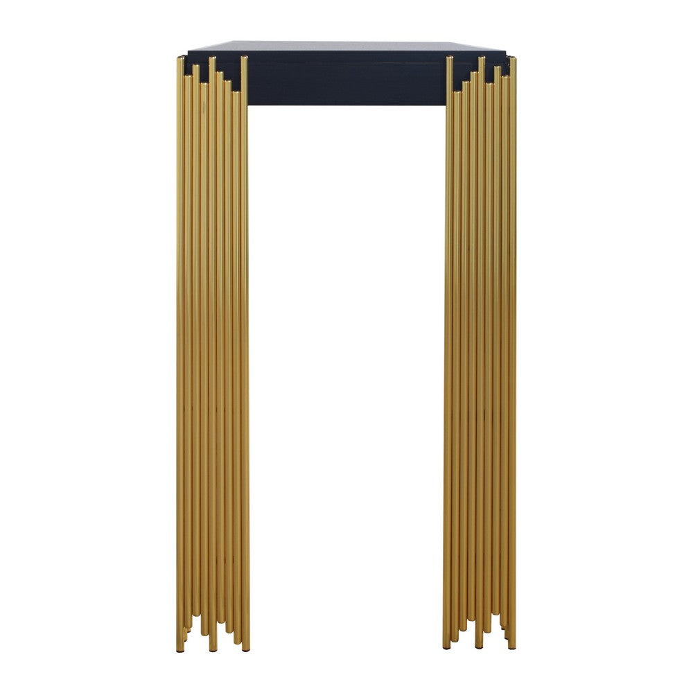 Theo Console Table, Gold Metal Legs, Retro Black Wood Frame 48 Inch -BM329922
