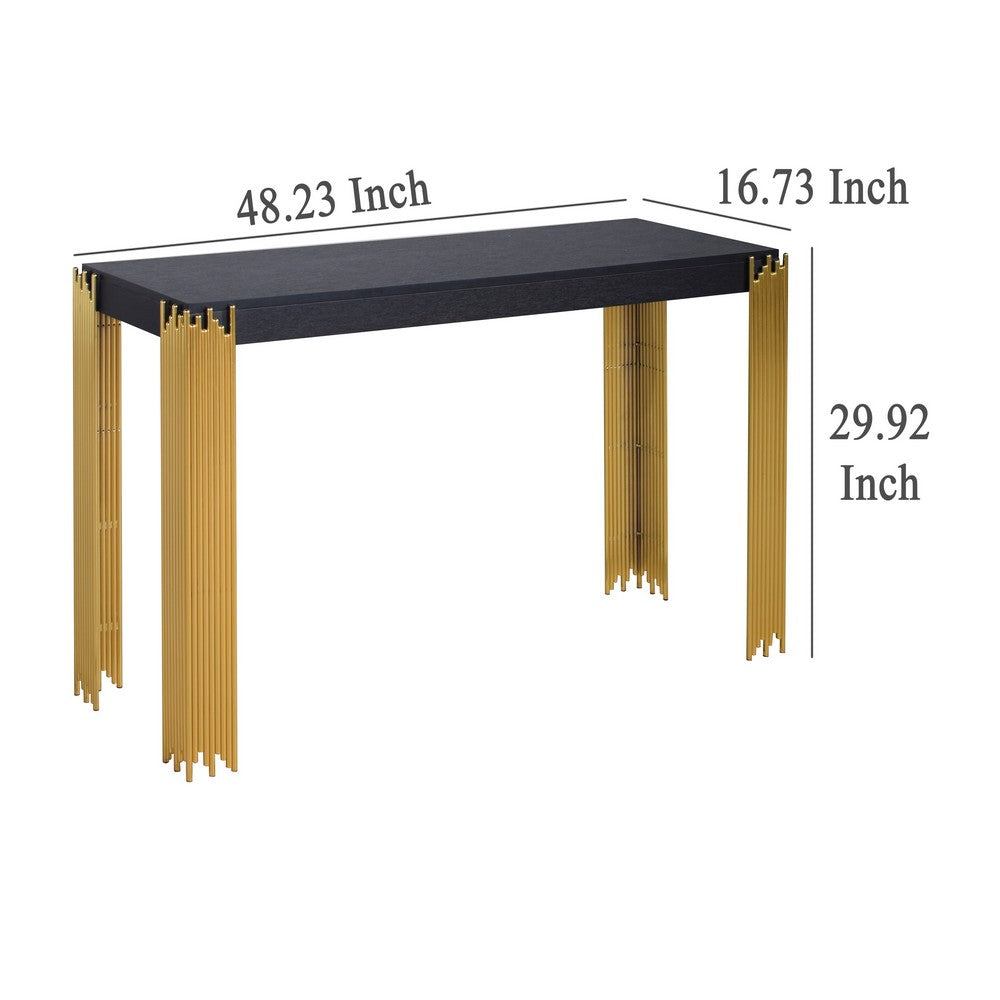 Theo Console Table, Gold Metal Legs, Retro Black Wood Frame 48 Inch -BM329922