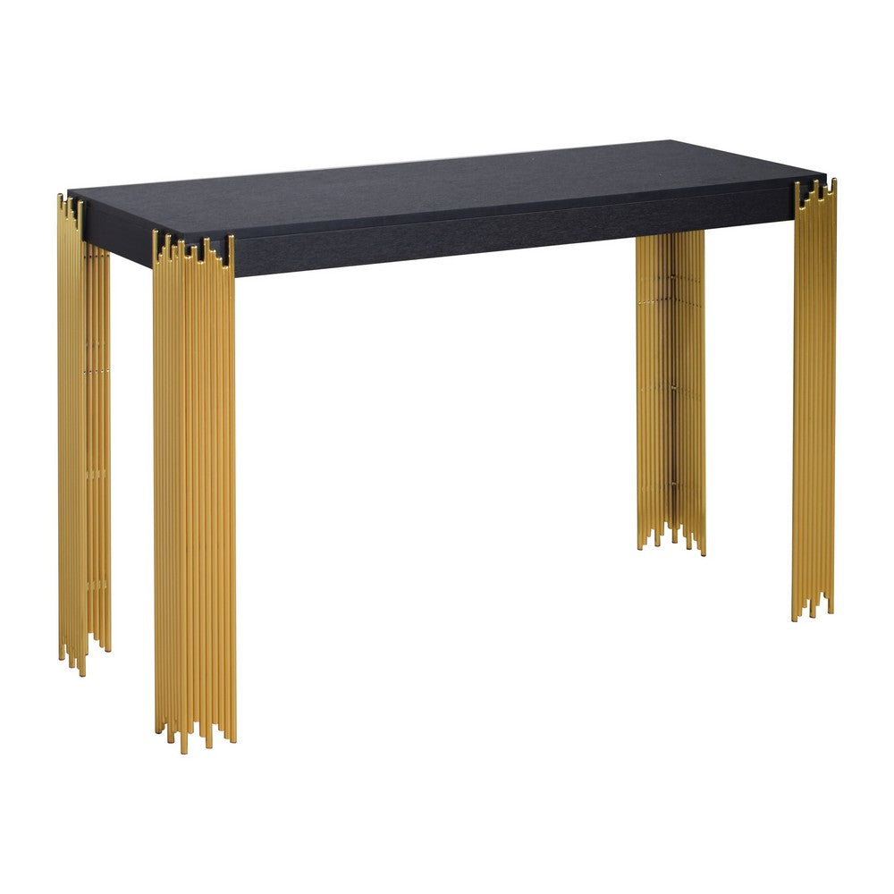 Theo Console Table, Gold Metal Legs, Retro Black Wood Frame 48 Inch -BM329922