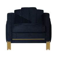 Theo Accent Chair, Black Velvet, Blue LED Lights, Gold Metal Legs -BM329926