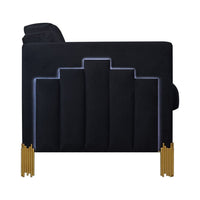 Theo Accent Chair, Black Velvet, Blue LED Lights, Gold Metal Legs -BM329926
