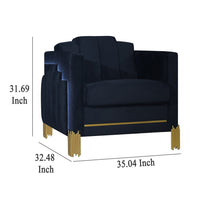 Theo Accent Chair, Black Velvet, Blue LED Lights, Gold Metal Legs -BM329926