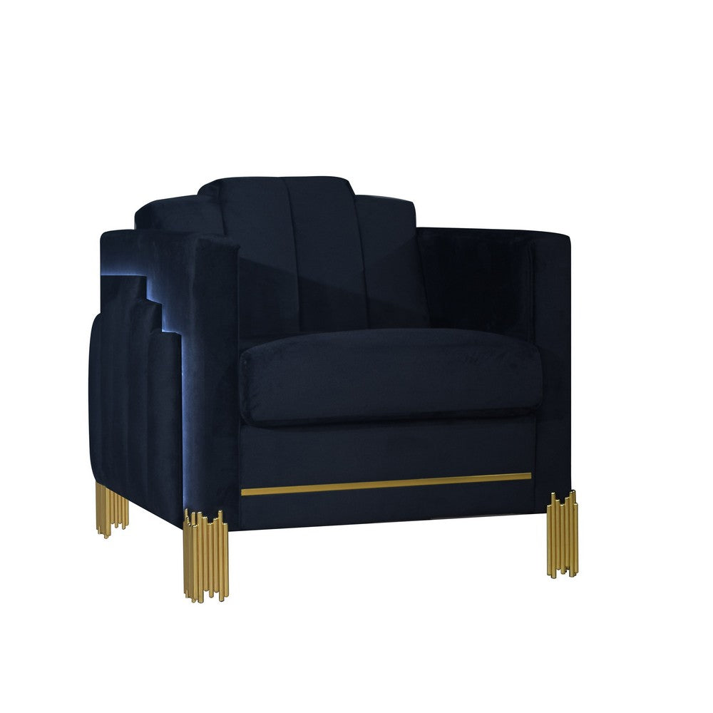 Theo Accent Chair, Black Velvet, Blue LED Lights, Gold Metal Legs -BM329926