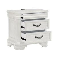 Lynda Nightstand, 2 Drawers Metal Handles, White Acacia Wood 27 Inch -BM329961