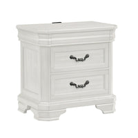 Lynda Nightstand, 2 Drawers Metal Handles, White Acacia Wood 27 Inch -BM329961