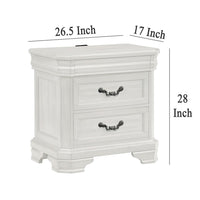 Lynda Nightstand, 2 Drawers Metal Handles, White Acacia Wood 27 Inch -BM329961