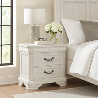 Lynda Nightstand, 2 Drawers Metal Handles, White Acacia Wood 27 Inch -BM329961