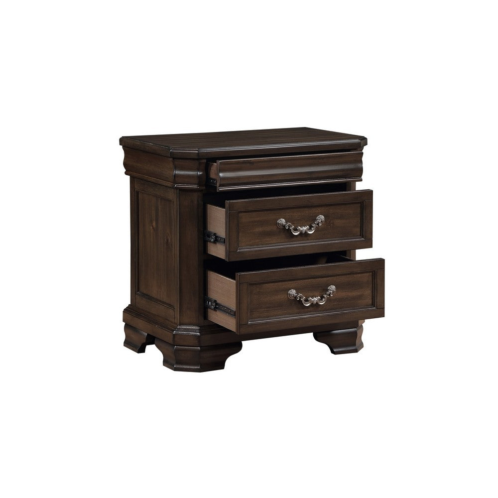 Lynda Nightstand, 2 Drawers Metal Handles, Brown Acacia Wood, 28 Inch -BM329962