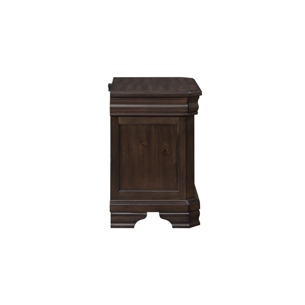 Lynda Nightstand, 2 Drawers Metal Handles, Brown Acacia Wood, 28 Inch -BM329962