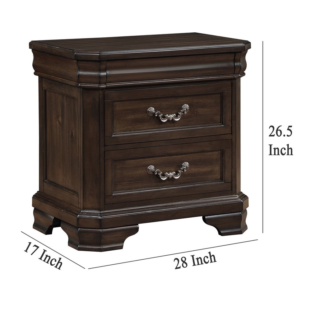 Lynda Nightstand, 2 Drawers Metal Handles, Brown Acacia Wood, 28 Inch -BM329962