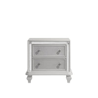 Stacy Nightstand with 2 Drawers and LED Lights, Silver and White Wood -BM329983