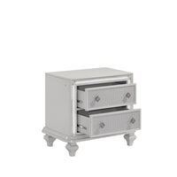 Stacy Nightstand with 2 Drawers and LED Lights, Silver and White Wood -BM329983