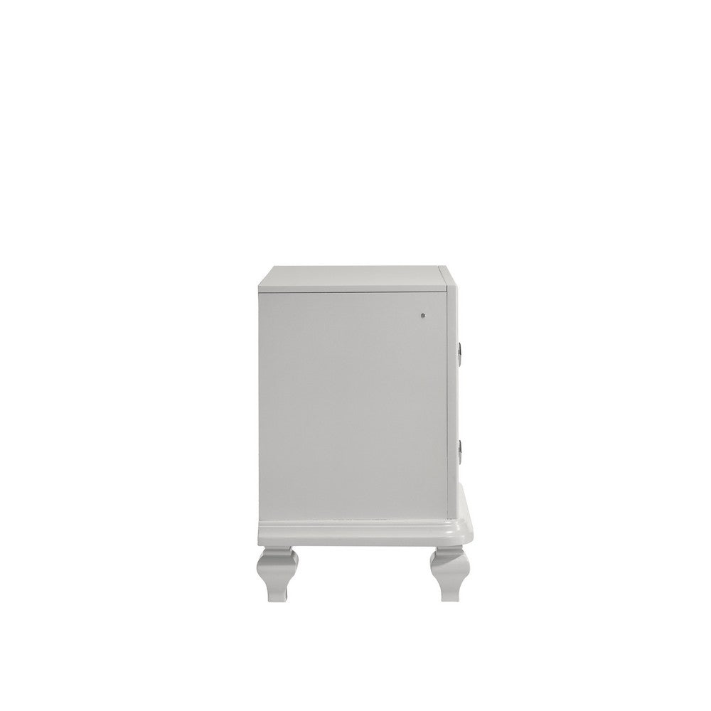 Stacy Nightstand with 2 Drawers and LED Lights, Silver and White Wood -BM329983
