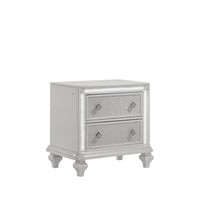 Stacy Nightstand with 2 Drawers and LED Lights, Silver and White Wood -BM329983