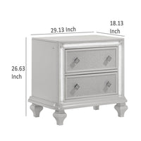 Stacy Nightstand with 2 Drawers and LED Lights, Silver and White Wood -BM329983