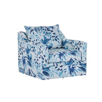 Ivie Swivel Accent Armchair, Blue and White Floral Print Polyester -BM329986