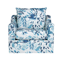 Ivie Swivel Accent Armchair, Blue and White Floral Print Polyester -BM329986
