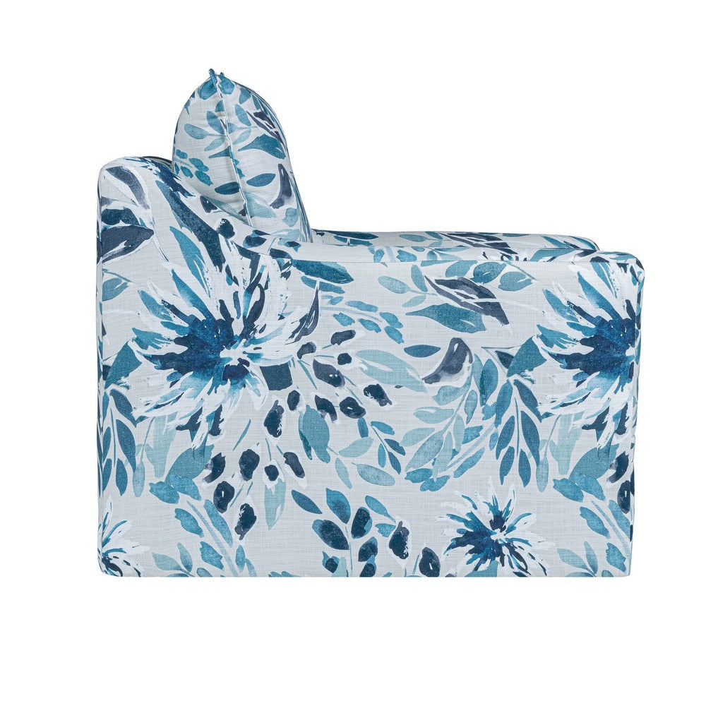 Ivie Swivel Accent Armchair, Blue and White Floral Print Polyester -BM329986