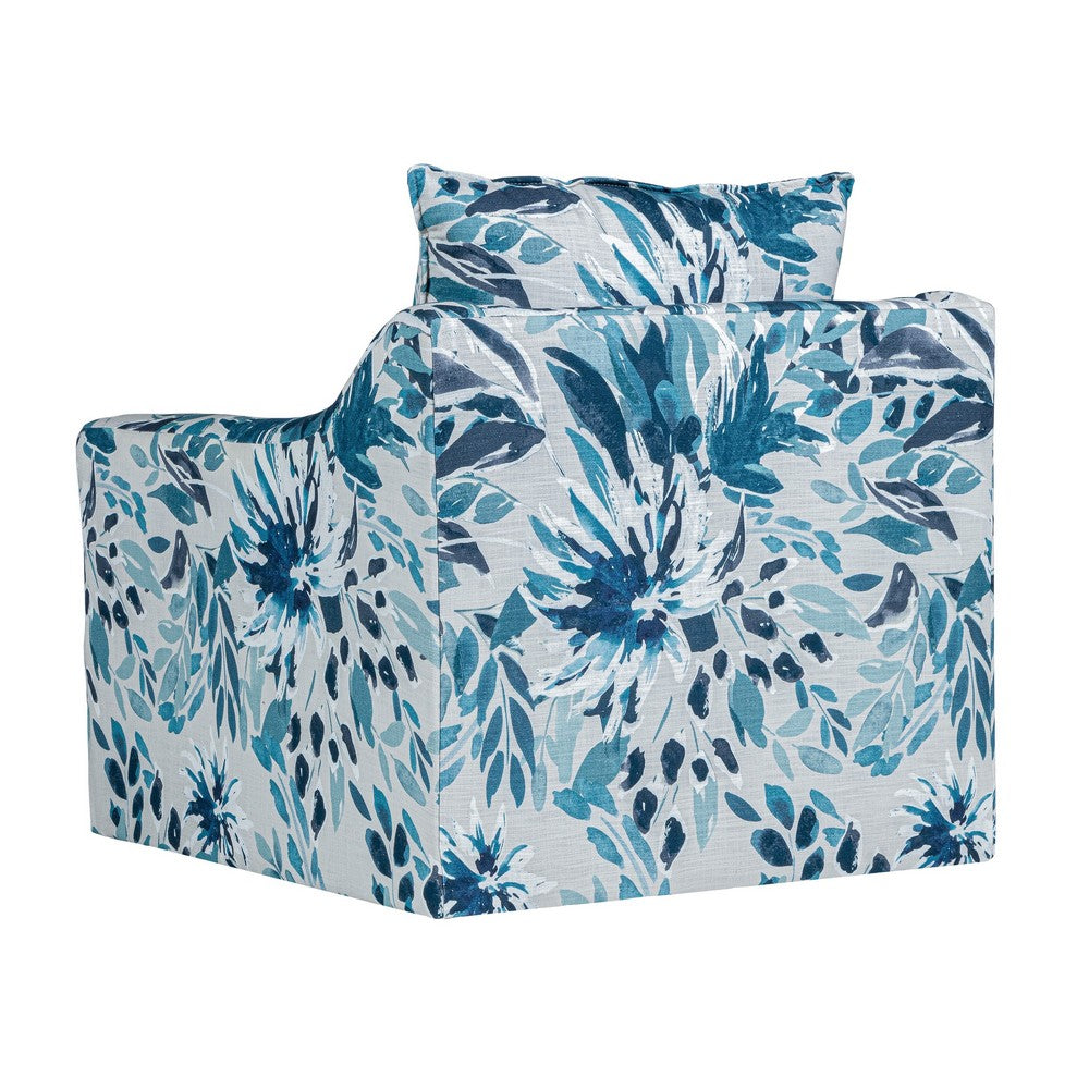 Ivie Swivel Accent Armchair, Blue and White Floral Print Polyester -BM329986