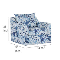 Ivie Swivel Accent Armchair, Blue and White Floral Print Polyester -BM329986