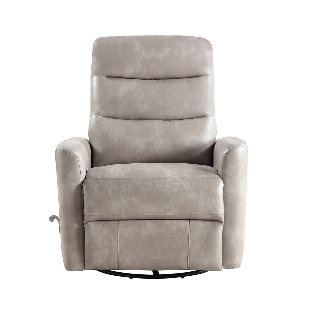 Aki Swivel Manual Recliner Chair, Adjustable Rest, Gray Faux Leather -BM329987