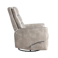 Aki Swivel Manual Recliner Chair, Adjustable Rest, Gray Faux Leather -BM329987