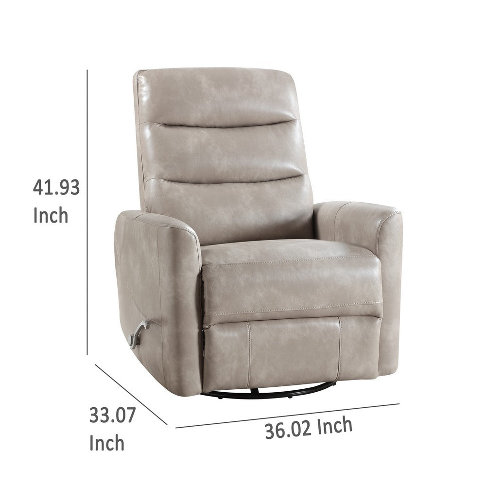 Aki Swivel Manual Recliner Chair, Adjustable Rest, Gray Faux Leather -BM329987
