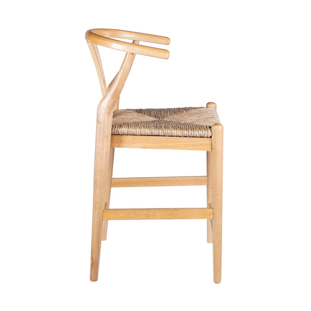 Cera Counter Stool Chair, Handwoven Rope, Natural Brown Wood -BM330010