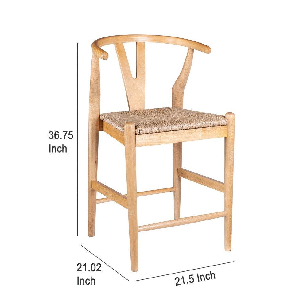 Cera Counter Stool Chair, Handwoven Rope, Natural Brown Wood -BM330010