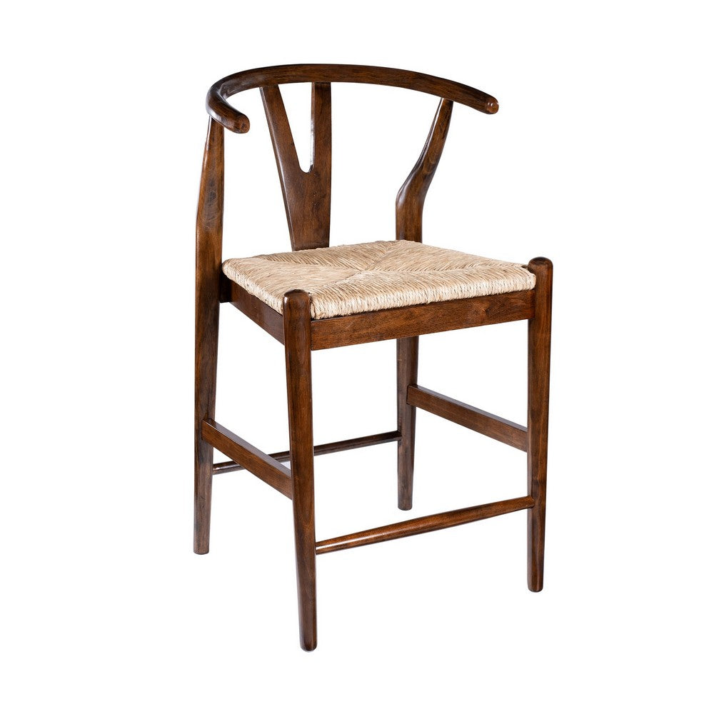 Cera Counter Stool Chair Set of 2, Handwoven Rope, Cappuccino Brown -BM330012