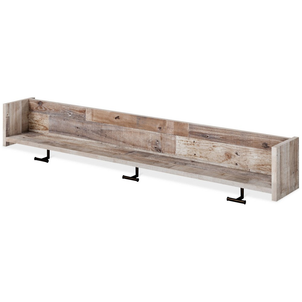 Elis Wall Mounted Coat Rack, 3 Hooks and Shelf, Butcher Block White -BM330032