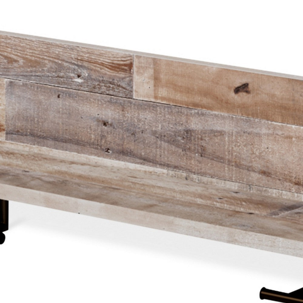 Elis Wall Mounted Coat Rack, 3 Hooks and Shelf, Butcher Block White -BM330032