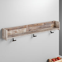 Elis Wall Mounted Coat Rack, 3 Hooks and Shelf, Butcher Block White -BM330032