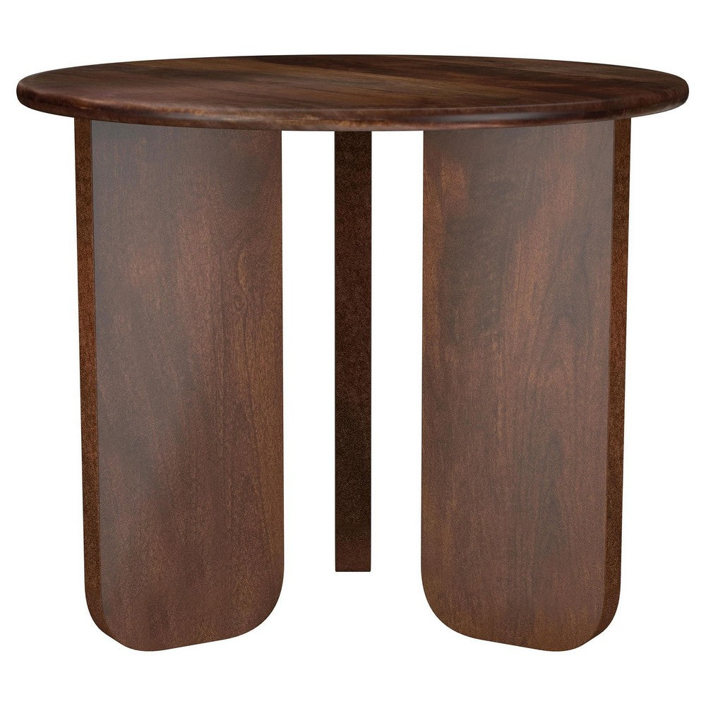 Novo Side End Table, 24 Inch, Three Panel Legs, Brown Mango Wood -BM330046