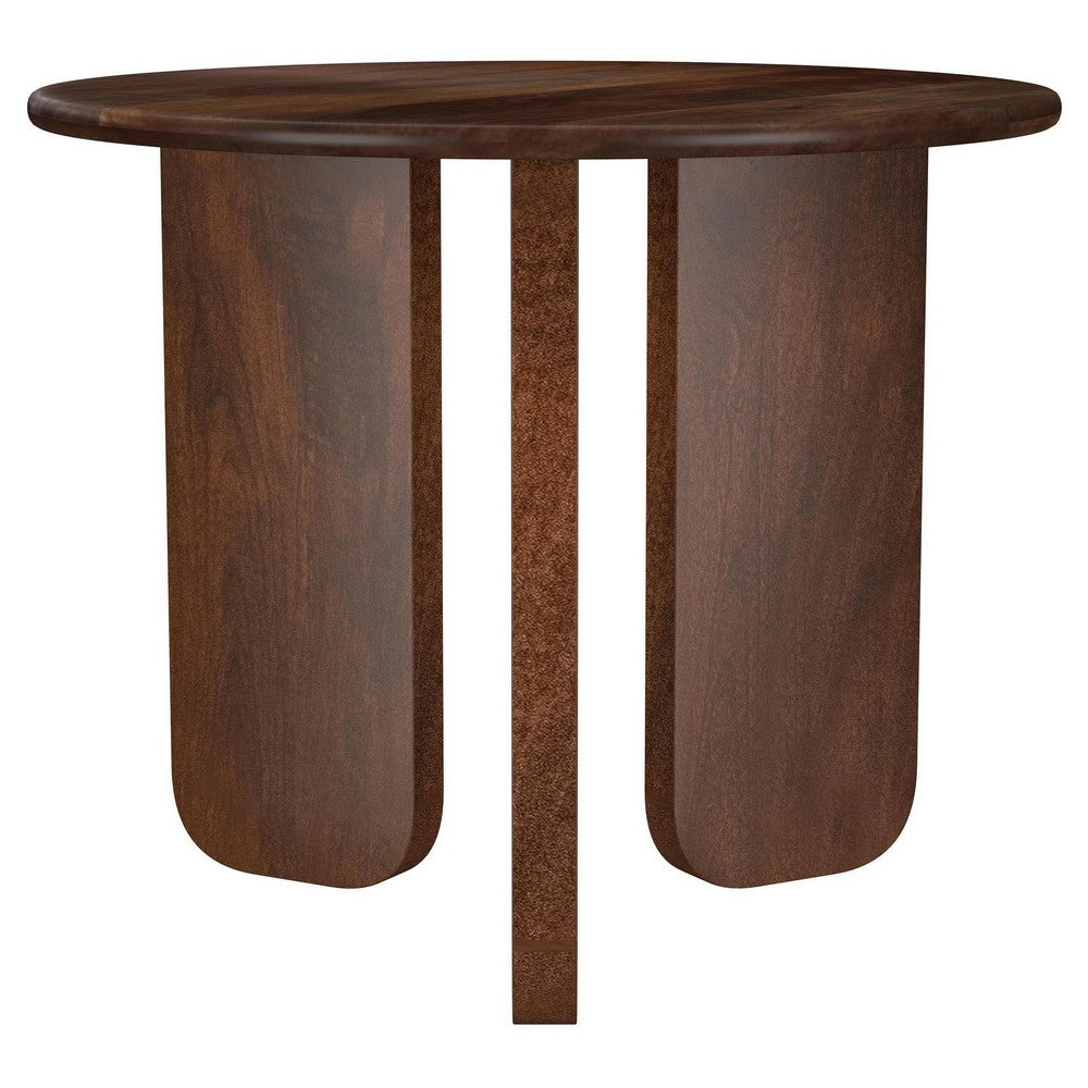 Novo Side End Table, 24 Inch, Three Panel Legs, Brown Mango Wood -BM330046