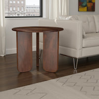 Novo Side End Table, 24 Inch, Three Panel Legs, Brown Mango Wood -BM330046