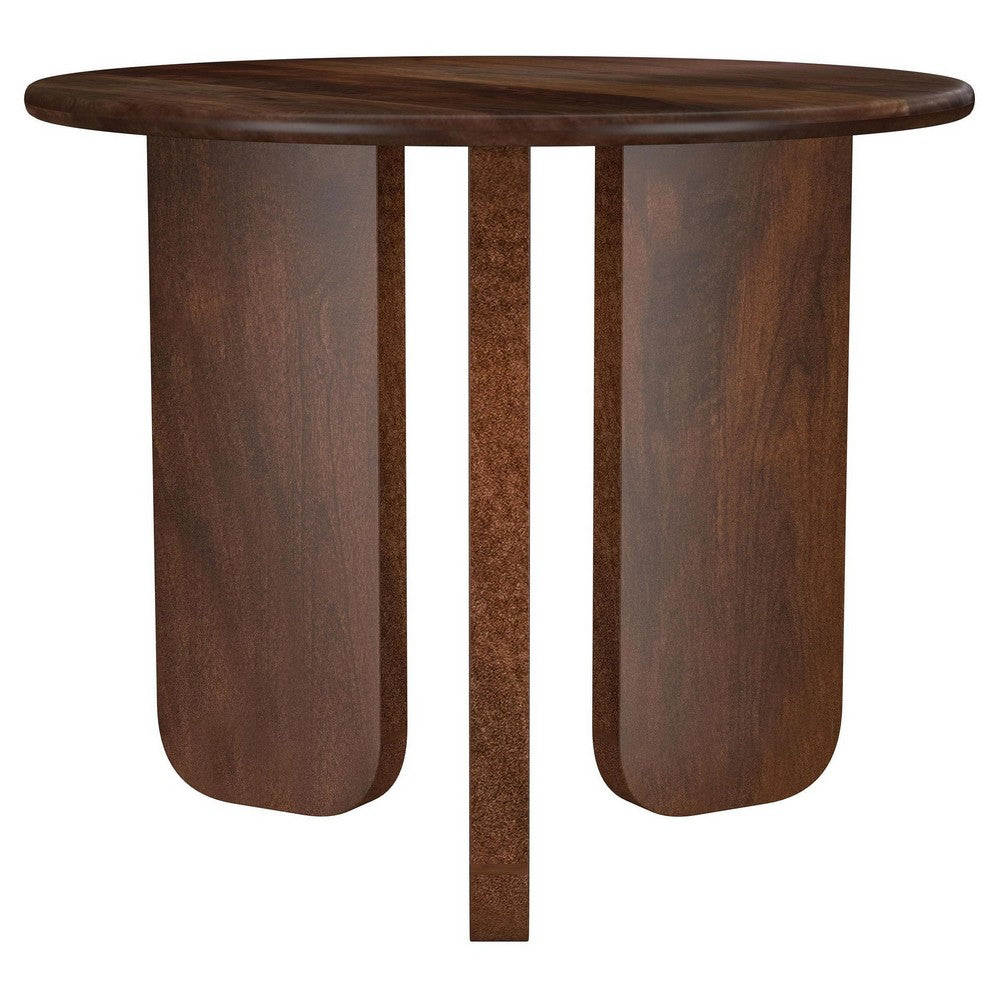 Novo Side End Table, 24 Inch, Three Panel Legs, Brown Mango Wood -BM330046