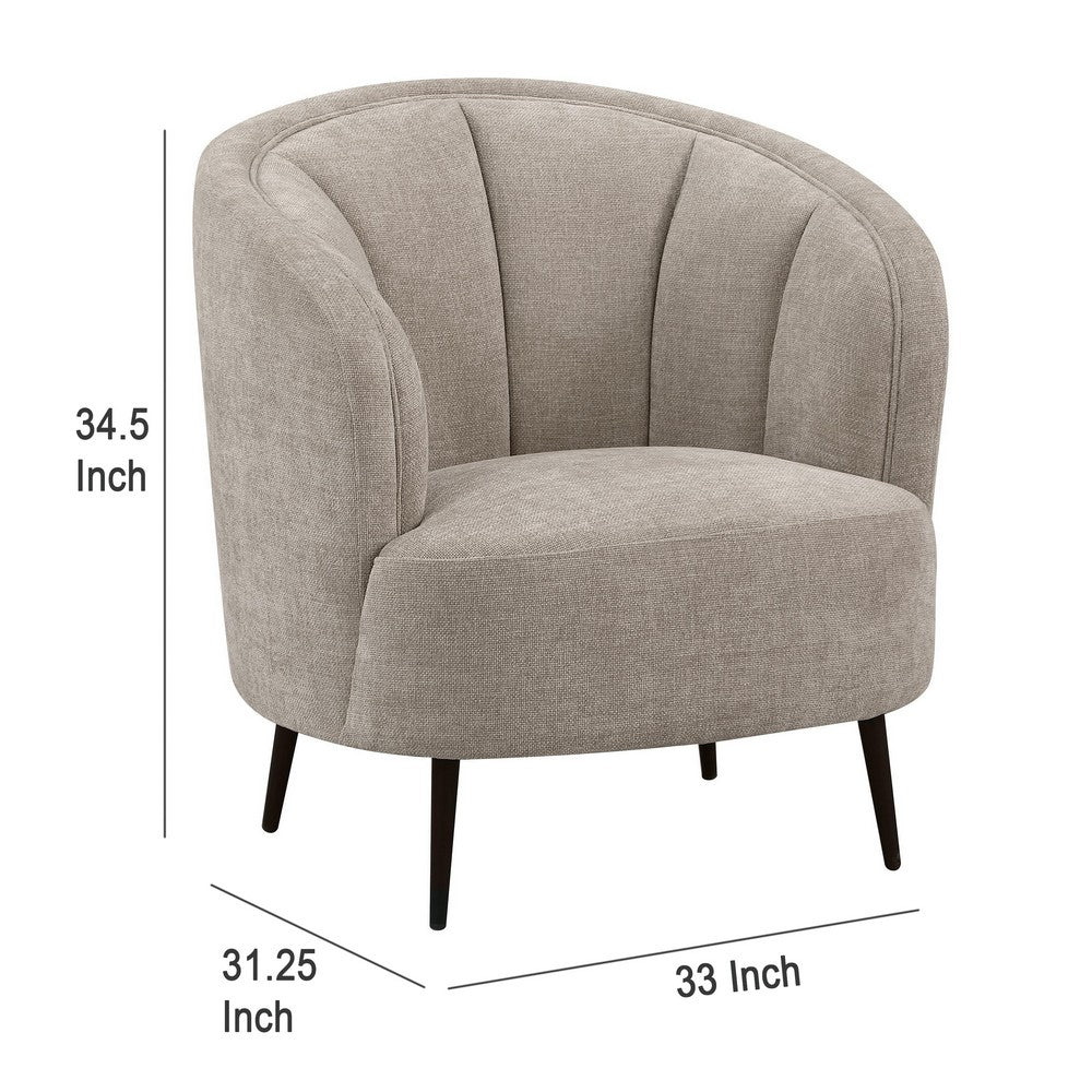 Zui Curved Accent Armchair, 33 Inch, Beige, Modern Sleek Tapered Metal Legs -BM330059