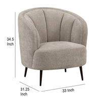 Zui Curved Accent Armchair, 33 Inch, Beige, Modern Sleek Tapered Metal Legs -BM330059
