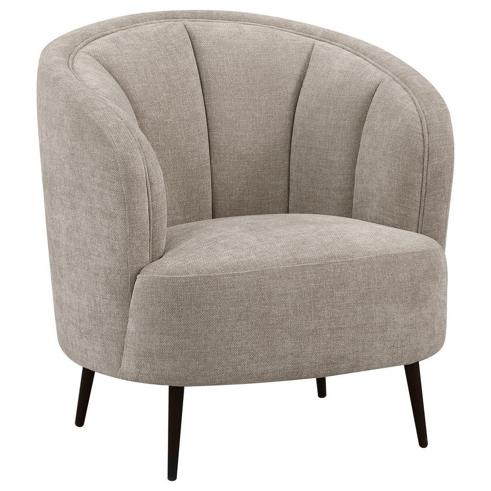 Zui Curved Accent Armchair, 33 Inch, Beige, Modern Sleek Tapered Metal Legs -BM330059