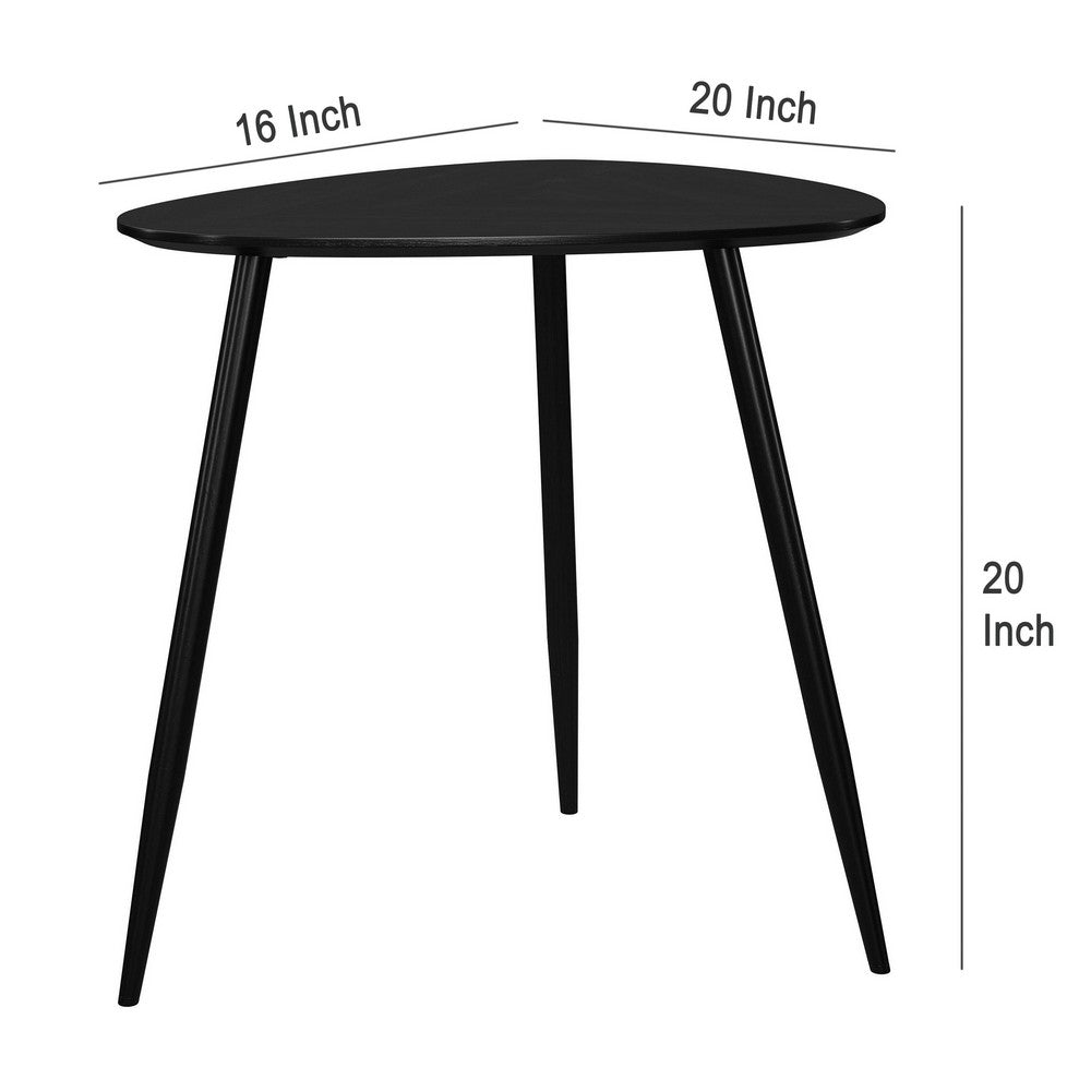 Deso Side End Table, 20 Inch Triangular Black Mango Wood, Metal Legs -BM330063