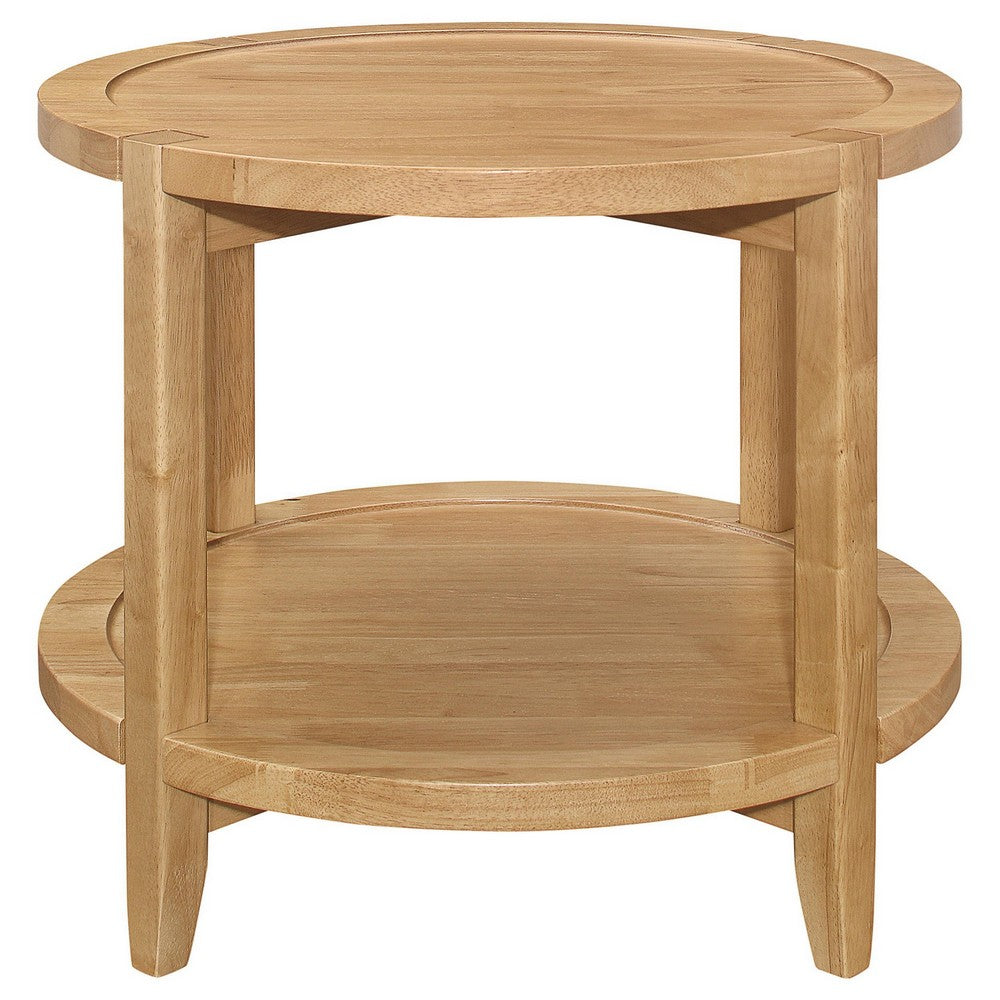 Camilia Side End Table, 23 Inch Round Top, 1 Shelf, Natural Brown -BM330078