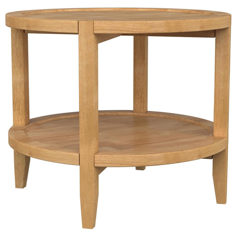 Camilia Side End Table, 23 Inch Round Top, 1 Shelf, Natural Brown -BM330078