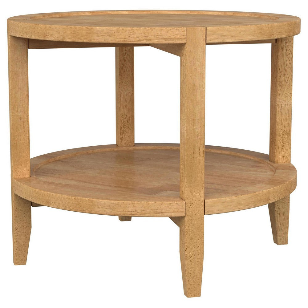 Camilia Side End Table, 23 Inch Round Top, 1 Shelf, Natural Brown -BM330078