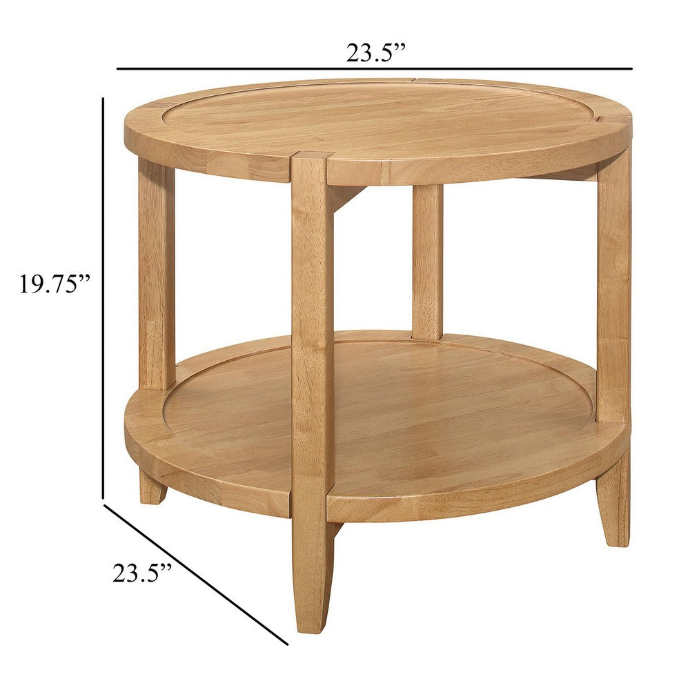 Camilia Side End Table, 23 Inch Round Top, 1 Shelf, Natural Brown -BM330078