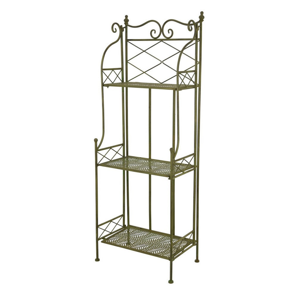 Monty Plant Stand, 3 Tier Shelves Classic Scrolled Green Metal 44 Inch -BM330106