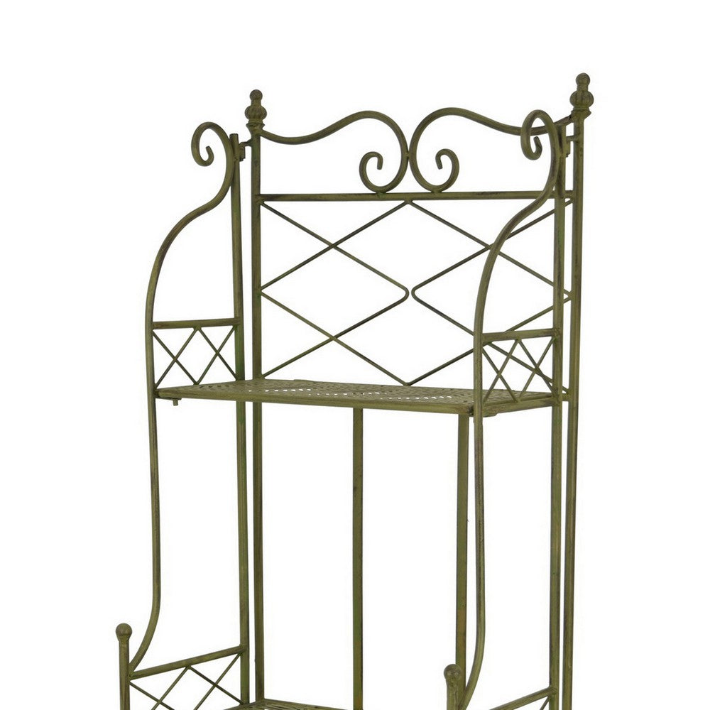 Monty Plant Stand, 3 Tier Shelves Classic Scrolled Green Metal 44 Inch -BM330106